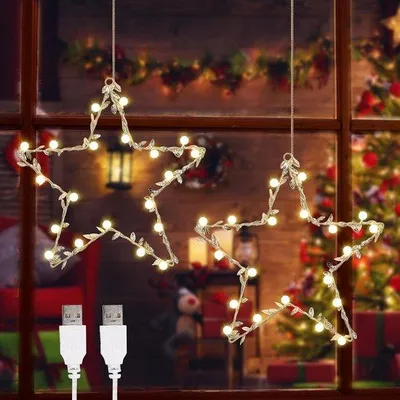 Produktbild von Weihnachts-LED-Lichterkette – Weiß – 29,5 x 29,5 cm – USB-betriebene Dekoration für Fenster und Balkone