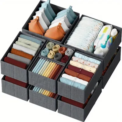 Produktbild von 12er Set Aufbewahrungsbox Kleiderschrank Organizer Faltbare Schubladen Organizer, für Socken, Unterwäsche, BHs, Krawatten