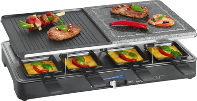 Produktbild von Clatronic®️ Raclette z gorącym kamieniem i odwracalną żeliwną płytą | grill z naturalnym kamieniem grillowym | 8 osób | z regulowanym termostatem | RG 3518