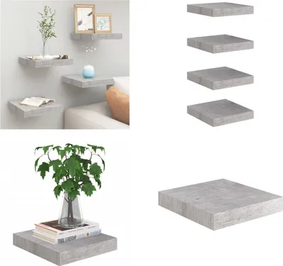 Image de vidaXL Étagères flottantes 4 pcs. Betongrau 23x23,5x3,8 cm MDF - Etagère murale - Etagère murale flottante - Etagère murale flottante