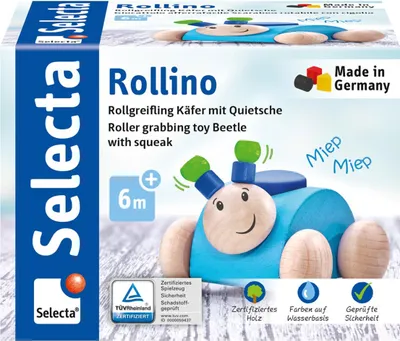 Immagine prodotto di Selecta Rollino, Rollgreifling, Greifling, Greifspielzeug, Holz Spielzeug, Blau, 7.5 cm, 61073