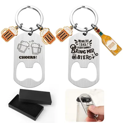 Flaschöffner Schlüsselanhänger 2er-Set Edelstahl mit Gravur