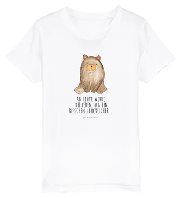 Produktbild von Mr. & Mrs. Panda Kleinkinder T-Shirt Bär sitzend 7-8 Jahre (122/128) - Weiß - Geschenk, Teddy, Organic Kinder, Kindershirt, Öko, Baumwolle, Teenager