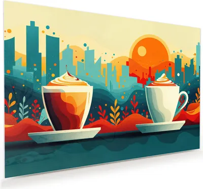 Produktbild von Glasbild 120x80cm in XXL für Wohnzimmer, Schlafzimmer Motiv Kaffee Am Abend