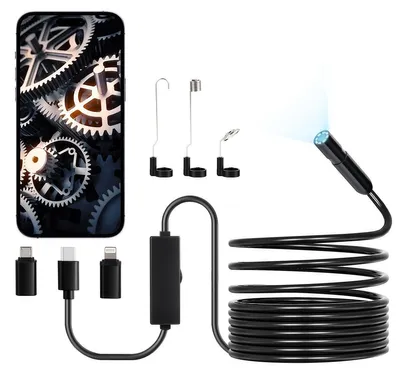 Produktbild von VEVOR Endoskopkamera mit Licht, Dual-Linsen-Boreskop für Android & IOS, 1920P HD Inspektionskamera mit 8 + 1 LED-Licht, 2X Zoom, 5m Schlangenkabel, IP67 wasserdichte Schlangenkamera für Auto, Sanitär, 5 m-a, Einzelobjektiv-b