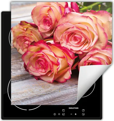 Produktbild von DarHaus Herdabdeckplatte 60x52 cm Anti Rutsch Matte Aufrollbar, Rosen - Holz