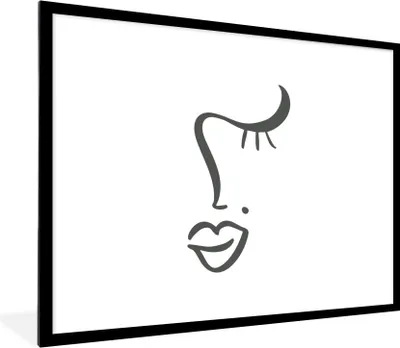 Produktbild von MuchoWow® Gerahmtes Poster Frau - Gesicht - Minimalismus 80x60 cm - Poster mit Schwarzem Bilderrahmen Wandposter Rahmen Foto Bilder - Schlafzimmer-Dekorationen - Fotoposter