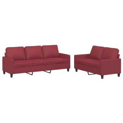 Produktbild von 2-tlg. Sofagarnitur mit Kissen Weinrot Kunstleder