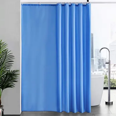 Image de Rideau de douche extra long, anti-moisissure, étanche, bleu, 244x200 cm, en tissu, avec 18 anneaux