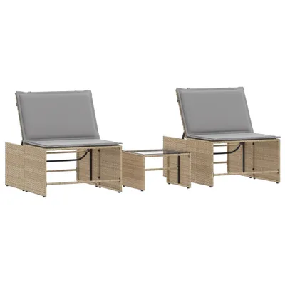 Produktbild von vidaXL Sonnenliegen 2 Stk. mit Tisch Beige Poly Rattan