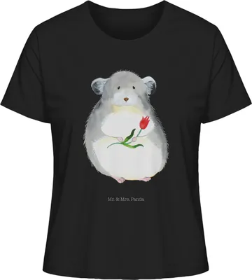Produktbild von Mr. & Mrs. Panda Oberteil Damen Chinchilla Blume Größe S - Schwarz - Geschenk, Büroalltag, Rundhals T-Shirt, Chinchillas, Liebeskummer, Chaos, Kurzarmshirt, Basic, Büro