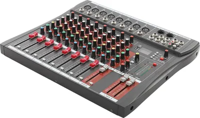 Immagine prodotto di Mixer audio - Mixer a 8 canali - Amplificatore integrato - Bluetooth - USB - Alimentazione di rete - Dimensioni 40×34×3,7 cm - Nero