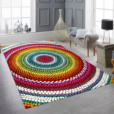 Image de Tapis moderne salon tapis arc en ciel multicolore taille - 200 x 290 cm