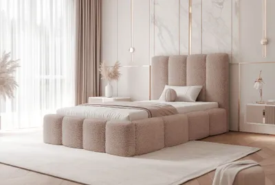 Produktbild von FURMEB24 Polsterbett MARO - 120 x 200 cm - BEIGE teddystoff - mit bettkasten und schlaffunktion