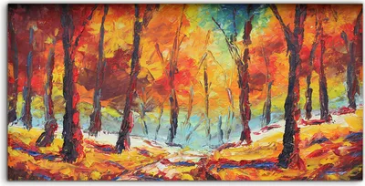 Produktbild von Coloray Acrylbild 140x70  Wandbild Acrylbilder Foto Wald bedeckt mit gelben Blättern