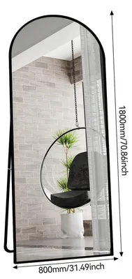 Zdjęcie produktu dla Lustro panoramiczne – lustro ścienne i podłogowe – 180 x 80 cm – zakrzywione – rama aluminiowa – szkło HD – kolor czarny