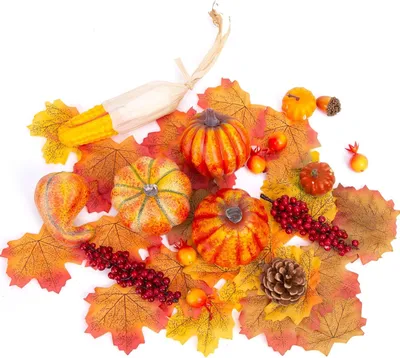 Produktbild von Künstliche Herbstdekorationen Orangefarbene Früchte Blätter Set 49-teilig