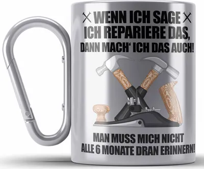 Produktbild von Trendation - Hausmeister Edelstahl Tasse Karabiner Lustiges Geschenke Lustig Spruch Haustechniker Geschenkidee Sprüche (Silber)