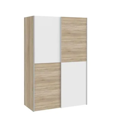 Image de Armoire avec 2 portes coulissantes - blanc mat etReproduction chêne - L 120 x P 61,2 x H 190,5 cm - OZZULA