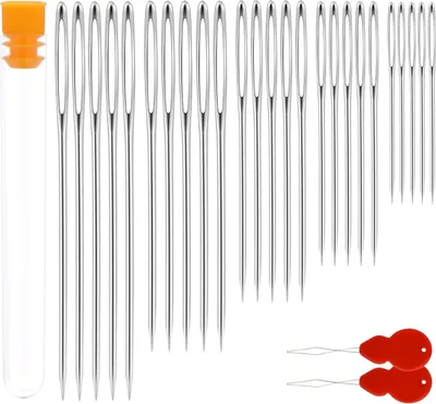 Produktbild von Nähnadeln Handnadeln mit großen Augen, Nähnadeln mit 25 Stück, Stopfnadeln mit großen Augen, Handnähnadeln, Nadeln mit großen Augen, Sticknadeln, große Nadeln, 2 Nadeleinfädler