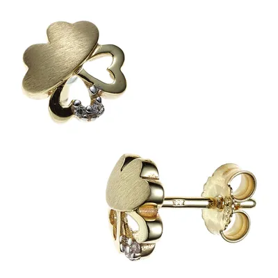 Produktbild von JOBO Ohrstecker Kleeblatt 333 Gold Gelbgold teilmattiert 4 Zirkonia Ohrringe