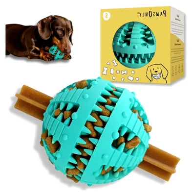 Produktbild von Hundespielzeug | Leckerli Ball für Hunde | Intelligenzspielzeug | Snackball für Hunde | Beschäftigungsspielzeug | Futterball aus Naturkautschuk | Welpenspielzeug | Zahnputzball (Klein 6 cm, Blau)