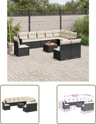 Produktbild von The Living Store 11-tlg. Garten-Sofagarnitur mit Kissen Schwarz Poly Rattan
