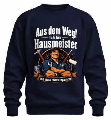 Productafbeelding van "Blijf uit de weg, conciërge" - Statement sweatshirt, marineblauw, maat XL