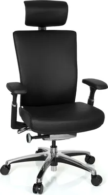 Produktbild von hjh OFFICE Profi Bürostuhl NOVA Ergonomischer Schreibtischstuhl mit Armlehnen (höhenverstellbar) Leder Schwarz Drehstuhl für Büro, Zuhause