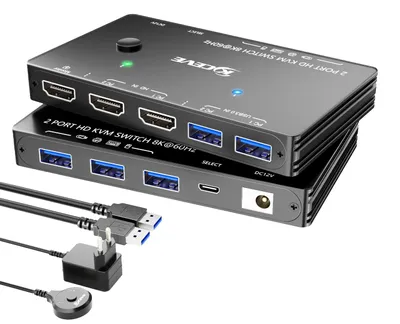 Obrázek produktu pro Přepínač HDMI KVM pro 2 počítače, 1 monitor, podpora 8K při 60 Hz, 3 USB 3.0 zařízení