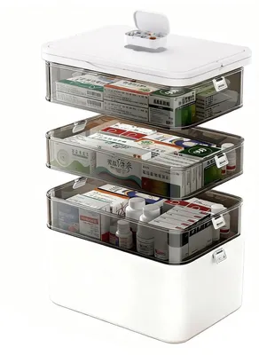 Productafbeelding van Tablettenbox groot, 4-laags, met draaghandvat, voor het n van medicijnen, afmetingen 30x16,5x27,4 cm
