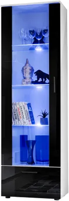 Obrázek produktu pro Extreme Furniture T40 Vitrína | Skleněná Vitrína Do Obývacího Pokoje Se 3 Skleněnými Policemi A 2 Dveřmi Bílé Tělo A Černé Přední Strany