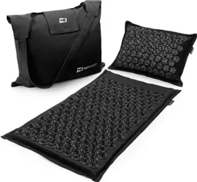Produktbild von Hop-Sport 3in1 Akupressur-Set: Akupressurmatte & Kissen inkl. Tasche – Massagematte 100% Kokosfasern, Bezug aus Baumwolle und Leinen