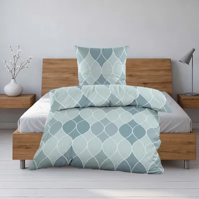 Produktbild von Seersucker Bettwäsche Salbei Grün 135x200cm Polyester Wellenmuster Bügelfrei