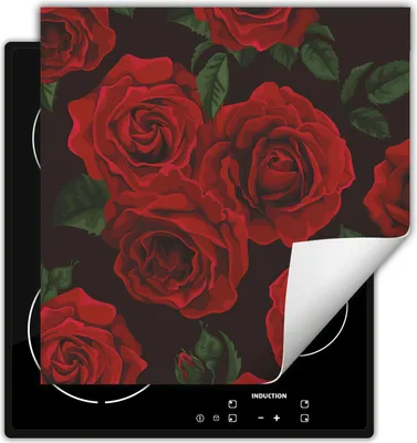 Produktbild von DarHaus Herdabdeckplatte 50x52 cm Anti Rutsch Matte Aufrollbar, rote - Rosen