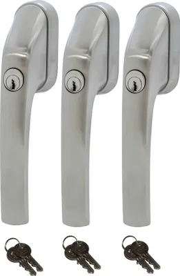 Produktbild von ABUS FG300 ER, abschließbarer Fenstergriff in Edelstahl-Optik, im Set 3 Stück alle gleichschließend AL0145 mit insgesamt 6 Schlüssel