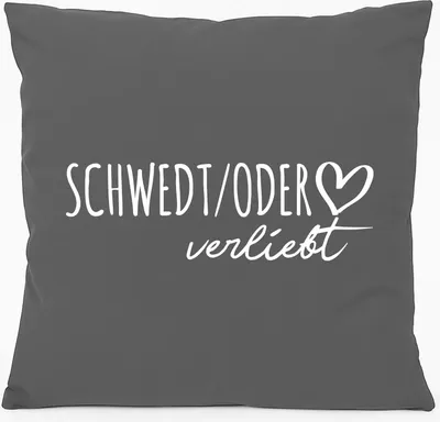 Produktbild von Huuraa Kissen Schwedt Oder verliebt 40x40cm mit Füllung Steel Grey Baumwolle Dekokissen Geschenkidee