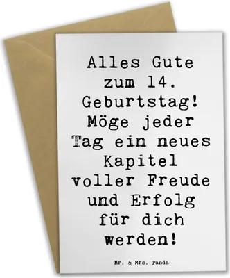 Produktbild von Mr. & Mrs. Panda Grußkarte Spruch 14. Geburtstag - Weiß - Geschenk, Meilenstein, Alter, unvergesslich, osterkarte, weihnachtskarten, einladungskarten, Feiern, Grußkarten