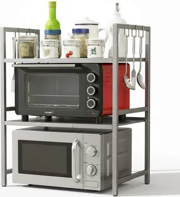 Immagine prodotto di DanDiBo Ripiano regolabile per microonde in acciaio inox a 3 livelli 40-64 cm Ripiano per microonde 96686 Supporto verticale per microonde Ripiano da cucina