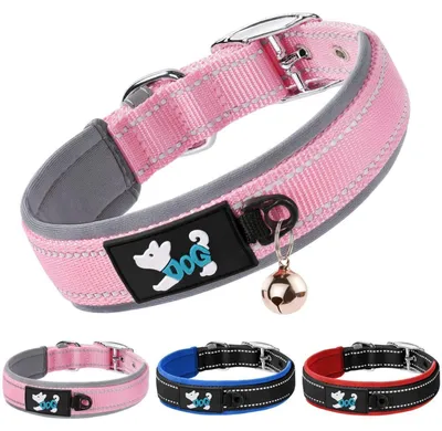Zdjęcie produktu dla Obroża dla psa, regulowana, odblaskowa, neoprenowa, wyściełana, różowa, rozmiar S (28-38 cm)