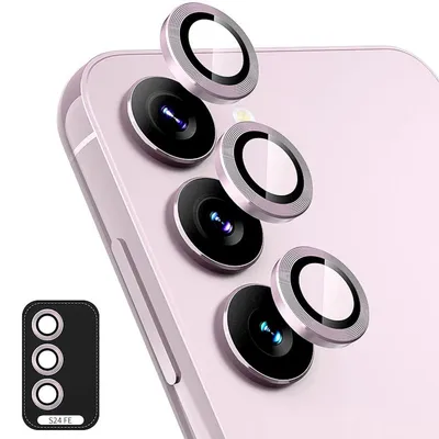 Image de Pour Samsung Galaxy S24 FE 5G : anneau en aluminium pour appareil photo + verre trempé H9 rose