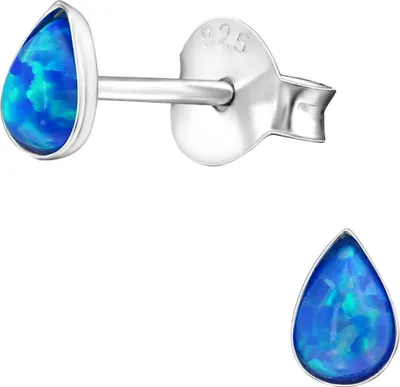 Produktbild von Ohrringe Ohrstecker 925 Sterling Silber tropfenförmiger synthetischer Opal in verschiedenen Farben Farbe - Blau