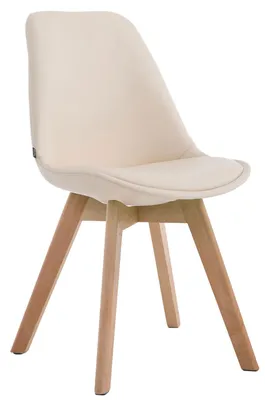 Productafbeelding van CLP stoel Manado, bekleding van kunstleer met zitkussen en houten poten. Frame in crème, framekleur: naturel