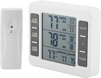 Produktbild von Drahtloses digitales Kuehlschrankthermometer Akustischer Alarm Innen-Aussen-Thermometer mit Sensor-Gefrier-Thermometer Min / Max-Temperaturaufzeichnung