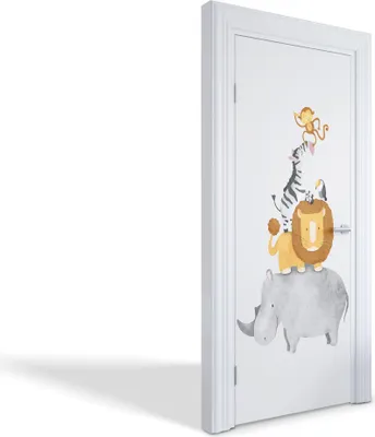 Produktbild von Türdeko Aufkleber Selbstklebende Wandsticker Personalisiert - Tierpyramide - 75 x 205 cm