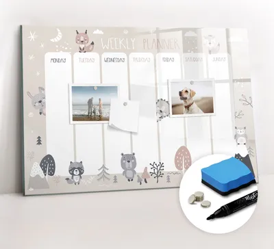 Produktbild von Magnetpinnwand Memoboard - Zubehörsatz - Schwarzer Marker + Schwamm + Magnete - 60 x 40 cm - Tierplaner