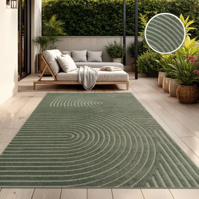Produktbild von TT Home In-& Outdoorteppich Wetterfest Balkon Schlafzimmer Boho Skandi Motiv Unifarben Geometrische Optik Moderner Style Größe 240x340 cm