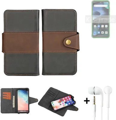 Produktbild von K-S-Trade Handyhülle Schutzhülle Bookstyle Wallet-Case kompatibel mit Blackview BV5200 + earphones Bumper rundumschutz schwarz-braun 1x