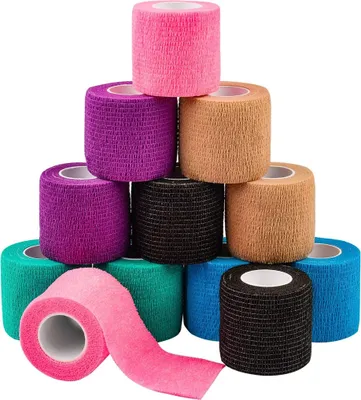 Obrázok produktu pre Samolepiaci fixačný obväz 5 cm x 4,5 m Balenie 12 ks - kohezívny obväz na prvú pomoc, športové zranenia, podvrtnutia zápästia a členku a opuchy