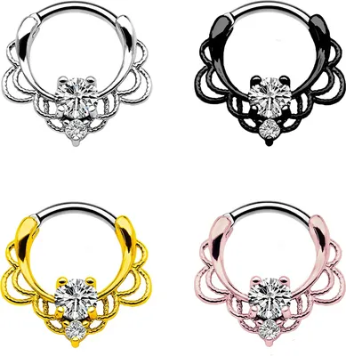 Produktbild von Karisma Titan G23 Septum Clicker Segment Ring Nasenring Nasenpiercing 2 Zirkonia - 1,2x8mm tsc-h014 - Gold